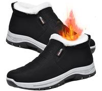 Aocase Slip On Boat Wide Fit Trainers Men Winter Thermal Fleece Lined Mens Snow Boots Snow Boots Mens Loafers Slip-on Orthopedic Sneakers Air Cushion Slip-On Walking Shoes,Black,43/265mm