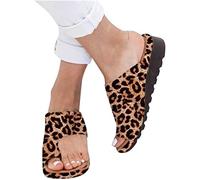 Aocase Unisex Orthopedic Bunion Corrector Sandals,Comfy Platform Flat Sole PU Leather Shoes for Women, Women Big Toe Bone Correction Sandals Foot Orthopedic with Arch Support,Leopard,39EU