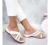 Aocase Women's Orthopedic Bunion Corrector Sandals Big Toe Correction PU Leather Shoes Comfy Casual Flat Sole Big Toe Correction Sandal for Summer Outdoor Hiking Walking Beach Sandals,White,37