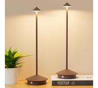 Aoceley 2-Pack 6000mAh Rechargeable Led Table Lamp Cordless,3000K-6000K Stepless Dimming Touch Lamps with Memory Function,IP54 Waterproof Aluminum Table Light for Outdoor/Bars/Restaurant/Patio(Rust)