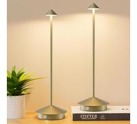 Aoceley 2-Pack 6000mAh Rechargeable Led Table Lamps,Outdoor Cordless Table Lamp Waterproof Portable, 3-Color Stepless Dimmable Modern Lamp for Restaurant/Bedroom(Matte Gold)