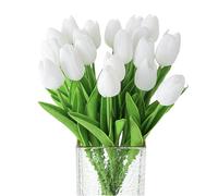 AOCGDDS 20PCS White Tulips Artificial Flowers,PU Real Touch Fake Tulips,Faux Flower Bouquets for Wedding Room Home Hotel Party Easter Valentine's Day Mother's Day Decoration and DIY Decor