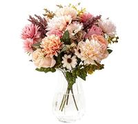 AOCGDDS 4 PCS Artificial Flowers, Silk Artificial Rose Daisy HydrangeaFlowers,Pink Champagne Mixed Faux Flowers Bouquet for Table Centerpiece Wedding Party Floral Arrangement Home Living Room Decor