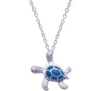 AOCGDDS Blue Opal Sea Turtle Pendant Sterling Silver Necklace Jewelry for Women Gifts,Opal Ocean Themed Cute Turtle Necklace, Blue,White,Silver,Bringing Yu The Blessings of The Ocean