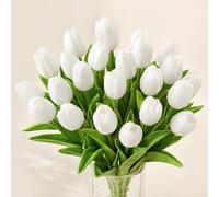 AOCGDDS White Artificial Tulips 20PCS Real Touch Faux Flowers Vase Decor