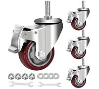 AOCHENLY Caster Wheels, Heavy Duty Castors PU Wheels M12-1.75x1-1/5" Threaded Stem Casters Swivel Casters with Double Brakes Set of 4 (M12-1.75x1-1/2",3 Inch)