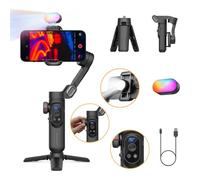 AOCHUAN 3-Axis Gimbal Stabilizer for Smartphone w/RGB Magnetic Fill Light Phone Gimbal for iPhone/Android Foldable iPhone Stabilizer w/Upgraded Face Tracking Vlog Recording-Smart X Pro Kit