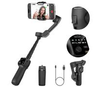AOCHUAN 3-axis Gimbal Stabilizer w/Built-in 7.8' Extension Rod, Vlogging Phone Gimbal w/AI Tracking, Portable Smartphone Gimbal for iPhone w/Full-Screen OLED Display, Trigger Button Smart V8(Black)