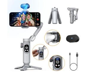 AOCHUAN 3-Axis Phone Gimbal, Gimbal Stabilizer for iPhone w/AI Vision Sensor, Portable for iPhone/Andriod, Phone Stabilizer Built in Fill Light Perfect for TikTok YouTube-Smart XPro AI Grey