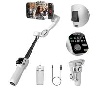 AOCHUAN Cellphone Gimbal for Video Recording w/AI Tracking,3 -axis Vlogging gimbal stabilizer for iphone w/OLED Display, Smartphone Gimbal w/7.8' Extension Rod, Trigger Button Smart V8(White)