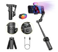 AOCHUAN Gimbal Stabilizer for iPhone, Phone Gimbal w/RGB Magnetic Fill Light, Foldable Gimbal Built in 7.8' Extension Rod and OLED Display for iPhone/Android Excellent for Vlogging-Smart X2 Kit Black