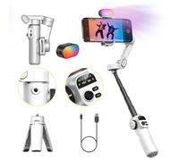 AOCHUAN Gimbal Stabilizer for iPhone w/RGB Magnetic Fill Light, Foldable Gimbal w/7.8' Extension Rod & OLED Display for Vlogging & Filmmaking, Compatible with iPhone 16/15 Pro Max-Smart X2 Kit White