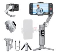 AOCHUAN Gimbal Stabilizer for Smartphone,3-axis Gimbal Anti-Shake for iPhone 15/14/13 Pro Android w/Built-in LED Light,1/4" Threads,Portable Phone Gimbal Vlogging for TikTok,Live-Stream-Smart X Gray