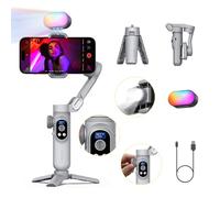 AOCHUAN iPhone Gimbal, 3-Axis Gimbal Stabilizer for Smartphone w/RGB magnetic Fill Light Portable Gimbal with Fous/Zoom Wheel for Vlog, Compatible with iPhone 15 Pro Max/Android-Smart X Pro Kit Gray