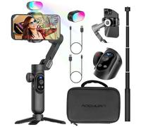 AOCHUAN Professional 3-Axis Gimbal Stabilizer for Smartphone w/RGB Fill Light Extension Rod OLED Display Wireless Charging for iPhone 15 14 13 Pro/Max Galaxy S22 TikTok YouTube (Smart X Pro Combo1)