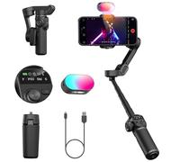 AOCHUAN Smart X2 Smartphone Gimbal Stabilizer with 360° Rotation, OLED Display, Built-in 20cm Extension Rod Selfie Stick, Adjustable 7-color RGB Fill Light, Ideal for Night Video Shoots, X2 KIT Black