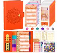 Aocii Money Organizer for Cash Budget Binder with Zipper Envelopes, A6 Budget Wallet, Cash Envelopes for Budgeting, Budget Sheets, Stickers, Labels, Ruler, Binder Divider, Coral Orange