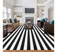 Aoczes Black and White Striped Area Rug 240 x 300 cm Rectangular Cotton Woven Rug Reversible Retro Farmhouse Striped Indoor Outdoor Area Rug for Living Room Bedroom Dining Room Home Decor Carpets