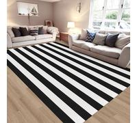 Aoczes Black and White Striped Rug 5x8 Cotton Woven Rug Farmhouse Washable Indoor Outdoor Area Rug Home Decor Carpet for Living Room Dining Room Bedroom Backyard Large Patio Mat