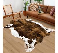 Aoczes Large Faux Cowhide Rug 4.6x5.2ft Cow Print Rug Faux Animal Print Area Rug Cow Hide Carpet for Cowboy Cowgirl Bedroom Living Kids Room Office Table Wall Western Decor Mat, Brown