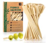 Aodaer 100 Pieces Bamboo Paddle Skewers 12CM Natural Wooden Cocktail Sticks BBQ Skewers Food Picks for Barbeque, Kebabs, Cocktails Buffet Party