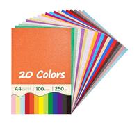 Aodaer 100 Sheets Glitter Cards, A4 Coloured Glitter Card Stock, 250 GSM Thick Sparkle Shiny Card Paper, 20 Assorted Colors Handmade Origami Paper for DIY Crafting Scrapbooking Office Printing