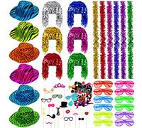 Aodaer 108-Piece Neon Party Set - Neon Hats, Metallic Foil Tinsel Wigs, Shutter Eyeglasses, Colorful Boa, Photo Booth Props for Adults