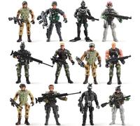 Aodaer 12 Pieces Army Men Toy Soldiers Movable Action Figures with Military Accessories Assorted Military Army Figure Toy for Birthday Gifts Party Decoration, 12 Styles