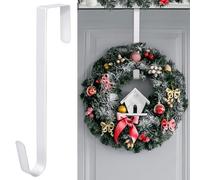 Aodaer 15 Inches White Christmas Wreath Door Hanger Metal Wreath Hook Non-Slip Christmas Hanging Hooks for Party Christmas Holiday Home Decoration