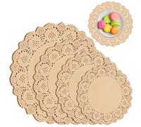 Aodaer 200 Pack Round Brown Lace Paper Doilies Disposable Decorative Paper Placemats Assorted Size 6.5, 8.5, 10.5, 12 inch Table Paper Pad Mats for Buffet Cake Food Party Wedding Tableware Decoration