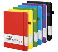 Aodaer 6 Pcs A5 Lined Journal Notebook 100 GSM College Ruled Hardcover Notebook for Men Women, 128 Pages PU Leather Notepad with Pen Holder for Writing Travel Work, 5.7 x 8.3 Inches, Rainbow Colors