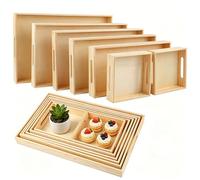 Aodaer 7 Pieces Wooden Nested Serving Trays Rectangular Shape Wood Trays Serving Trays with Handles for Kitchen Party Dinner Snacks