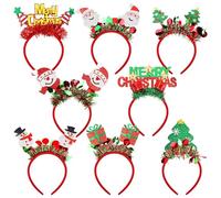 Aodaer 8 Pack Christmas Glitter Headbands - Xmas Costume Headwear With Assorted Styles, Snowman, Tree, Gift Hair Hoops for Party Favors