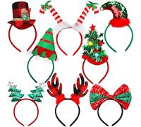 Aodaer 8 Pack Christmas Party Headbands Elf Hat Costume Headwear Assorted Styles Costume Reindeer Hair Hoops for Christmas Party Favors