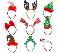 Aodaer 9 Pack Christmas Headbands Elf Hats Headwear Assorted Christmas Tree Reindeer Costume Hair Hoop for Christmas Party Supplies