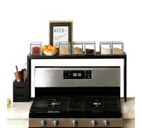 AODANC Over The Stove Shelf Wooden,Bamboo Spice Rack for Above the Kitchen Hob, 31.5-inch Spice Storage Rack,Height-Adjustable, 50-pound Weight Capacity, Easy to Assemble(Black)