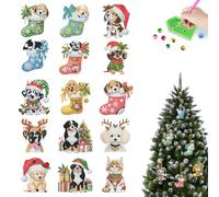 Aodejoy 15 pcs Xmas Theme 2D Flat DIY Hanging Diamond Art Kits Diamond Painting Set Rhinestone Diamond Art Window Pendants Double Sided Drill Diamond Art Pendant Home Wall Decoration Crafts-03