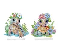 Aodejoy 2Pcs DIY Diamond Art Tabletop Ornaments Reusable Special Gem Rhinestone Mosaic Craft Multi-Purpose Diamonds Art Table Lamp Gift Gift for Craft Lovers-Flower Crown Turtles
