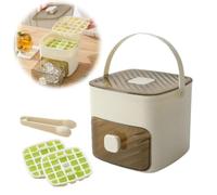 Aodejoy 48 Grid 2 In 1 Ice Maker & Storage Bin Set with Press Lid & Tongs Handled Press-Type Ices Cube Tray Large Capacity Small Ices Bucket for Fridge Freezer-Beige