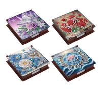 Aodejoy 4pcs Wooden DIY 5D Diamonds Painting Note Box (640 Blank Notepads) Cube Note Box Mosaic Craft Set Ideal for Home Office Supplies Handicrafts Gifts-BW005