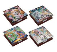 Aodejoy 4pcs Wooden DIY 5D Diamonds Painting Note Box (640 Blank Notepads) Cube Note Box Mosaic Craft Set Ideal for Home Office Supplies Handicrafts Gifts-BW007