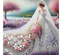 Aodejoy 5D DIY Partial Special Shaped Drill Wedding Dress Girl Diamond Painting Kit, 30x30 cm DIY Wedding Dress Girl Diamond Art Decoration Kit for Beginner, Rhinestone Art Craft Wall Decoration-02