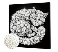 Aodejoy 5D Pearl Painting Kits with Frame,25x25cm DIY Pearl Gem Art Diamond Painting Kits for Adults,Creativity Pearls Dot Paintings,Home Decor Gift Diamond Dots Paintings Picture Arts Craft-Cat