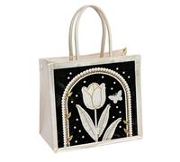 Aodejoy DIY Diamonds Painting Shopping Bag Diamond Art Linen Shoulder Bag Waterproof Crystal Painting Linen Tote Bags Large Capacity for Adults Beginners-Tulip