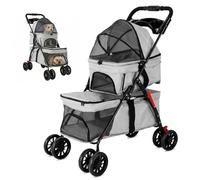 Aodejoy Double Pet Stroller for Dogs and Cats Foldable Cat Strollers with Safety Belts Cup Holder & Lockable Wheels Double Dog Stroller for 2 Small Medium Dogs-Champagne