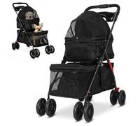 Aodejoy Double Pet Stroller for Dogs and Cats Foldable Cat Strollers with Safety Belts Cup Holder & Lockable Wheels Double Dog Stroller for 2 Small Medium Dogs-Black