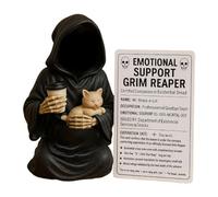 Aodejoy Emotional Support Grim Reaper Figurine, Resin Gothic Skeleton Statue with Support Card, Black Robe Mysterious Resin Death Figurine, Desktop Ornament, Halloween Decoration-01