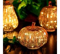 Aodejoy Halloween Twinkle LED Light Pumpkins,Timer Lighted Sparkling Starry Night Glass Pumpkin,Starry Night Pumpkins,Fall Halloween Decorations for Home Bedroom Bathroom Hallway (Gold, Pumpkin)
