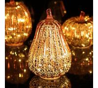 Aodejoy Halloween Twinkle LED Light Pumpkins,Timer Lighted Sparkling Starry Night Glass Pumpkin,Starry Night Pumpkins,Fall Halloween Decorations for Home Bedroom Bathroom Hallway (Gold, Fat Gourd)