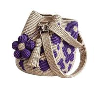 Aodejoy Handmade Crochet Flower Tote, Women Boho Floral Woven Beach Bags with Tassel, Soft Texture, Boho 3D Floral Woven Bags for Picnic Shopping Beach Travel and Daily Use-Purple